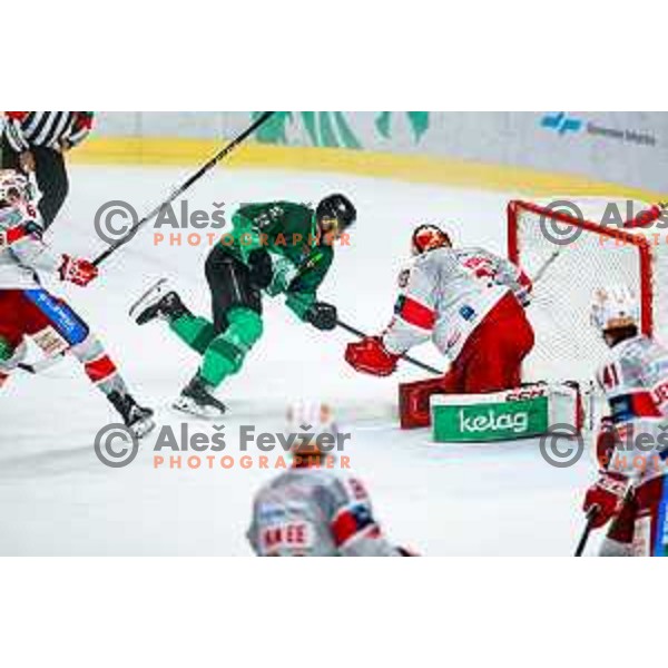 Ziga Pance of SZ Olimpija in action during IceHL 2025/2026 ice-hockey match between SZ Olimpija and KAC in Tivoli Hall, Ljubljana, Slovenia on November 16, 2025