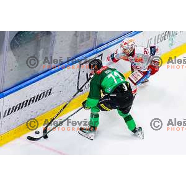 Ziga Mehle of SZ Olimpija in action during IceHL 2025/2026 ice-hockey match between SZ Olimpija and KAC in Tivoli Hall, Ljubljana, Slovenia on November 16, 2025