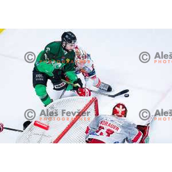 Nik Simsic of SZ Olimpija in action during IceHL 2025/2026 ice-hockey match between SZ Olimpija and KAC in Tivoli Hall, Ljubljana, Slovenia on November 16, 2025