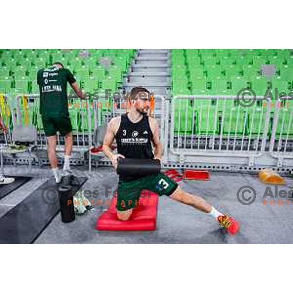 Rok Radovic during warm-up before start of BKT EuroCup 2025-2026 basketball match between Cedevita Olimpija (SLO) and Veolia Towers Hamburg (GER) in SRC Stozice, Ljubljana, Slovenia on November 19, 2025