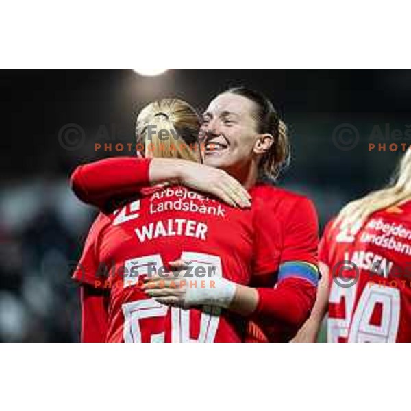Karen Linnebjerg Knudsen celebrates goal during UEFA Women’s Europa Cup football match between ZNK Mura Nona (SLO) and FC Nordsjaelland (DEN) in Fazanerija, Murska Sobota, Slovenia on November 19, 2025. Photo: Jure Banfi