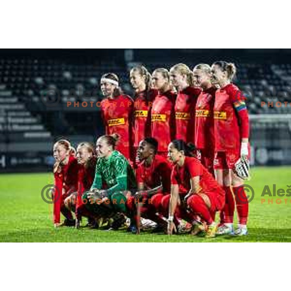 FC Nordsjaelland starting eleven during UEFA Women’s Europa Cup football match between ZNK Mura Nona (SLO) and FC Nordsjaelland (DEN) in Fazanerija, Murska Sobota, Slovenia on November 19, 2025. Photo: Jure Banfi