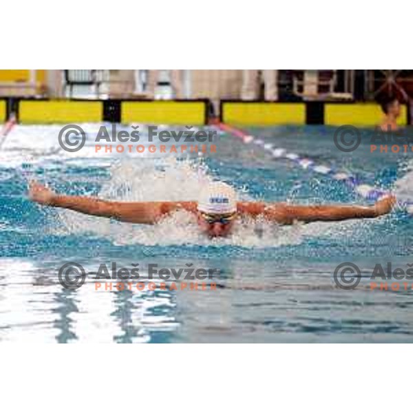 Leon Trattler (AUT) comeptes at Spela & Vesna Memorial International swimming meeting in Kranj, Slovenia on November 22, 2025