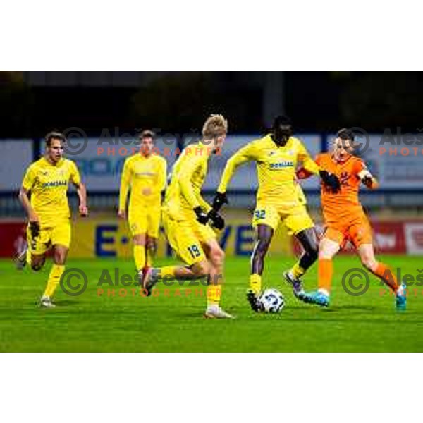 Fallou Faye of Domzale and Mario Kvesic of Celje in action during Prva liga Telemach 2025/2026 football match between Domzale and Celje in Domzale, Slovenia on November 22, 2025. Photo: Filip Barbalic