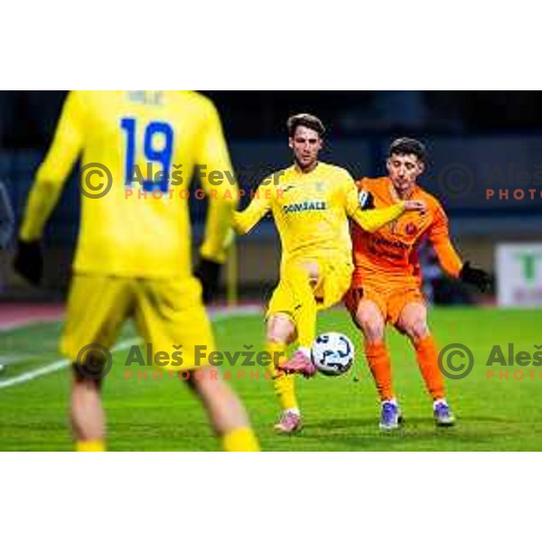Alexandros Parras of Domzale and Milot Avdyli of Celje in action during Prva liga Telemach 2025/2026 football match between Domzale and Celje in Domzale, Slovenia on November 22, 2025. Photo: Filip Barbalic