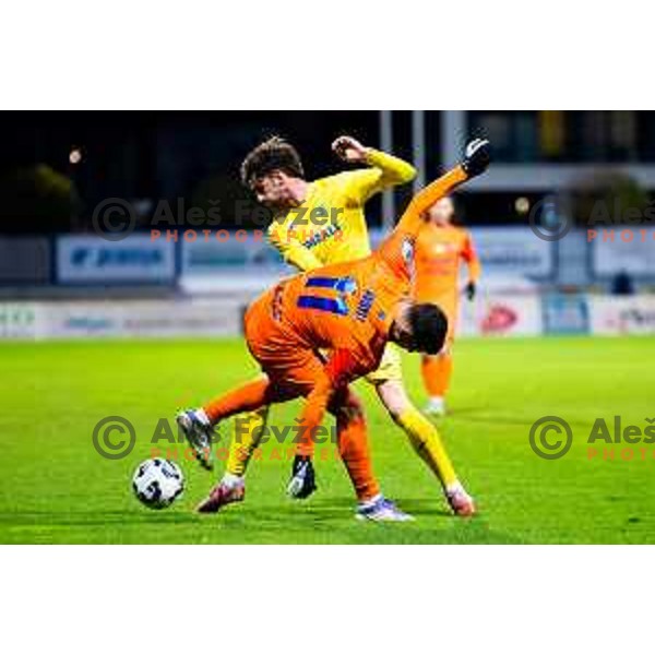 Alexandros Parras of Domzale and Milot Avdyli of Celje in action during Prva liga Telemach 2025/2026 football match between Domzale and Celje in Domzale, Slovenia on November 22, 2025. Photo: Filip Barbalic