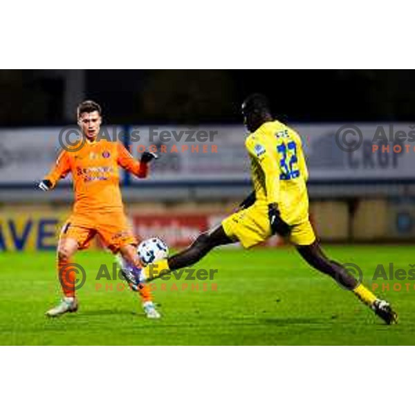 Nino Vukasovic of Celje and Fallou Faye of Domzale in action during Prva liga Telemach 2025/2026 football match between Domzale and Celje in Domzale, Slovenia on November 22, 2025. Photo: Filip Barbalic