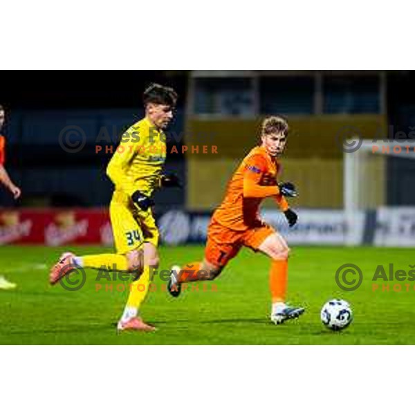 Aljaz Zabukovnik of Domzale and Florjan Jevsenak of Celje in action during Prva liga Telemach 2025/2026 football match between Domzale and Celje in Domzale, Slovenia on November 22, 2025. Photo: Filip Barbalic