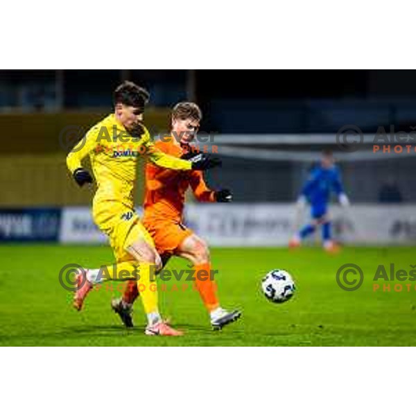 Aljaz Zabukovnik of Domzale and Florjan Jevsenak of Celje in action during Prva liga Telemach 2025/2026 football match between Domzale and Celje in Domzale, Slovenia on November 22, 2025. Photo: Filip Barbalic