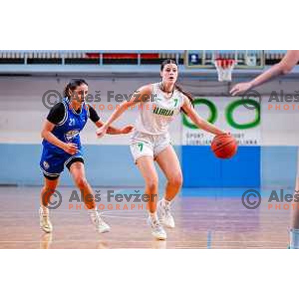 in action during 1.SKL Women’s League 2025/2026 basketball match between Ilirija and Jezica in Ljubljana, Slovenia on November 22, 2025
