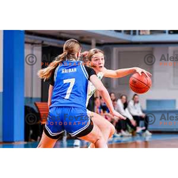 in action during 1.SKL Women’s League 2025/2026 basketball match between Ilirija and Jezica in Ljubljana, Slovenia on November 22, 2025