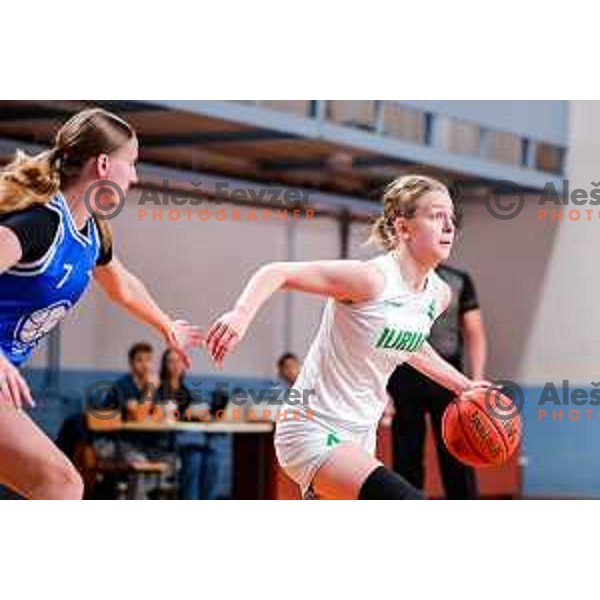 in action during 1.SKL Women’s League 2025/2026 basketball match between Ilirija and Jezica in Ljubljana, Slovenia on November 22, 2025