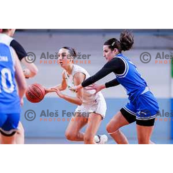in action during 1.SKL Women’s League 2025/2026 basketball match between Ilirija and Jezica in Ljubljana, Slovenia on November 22, 2025