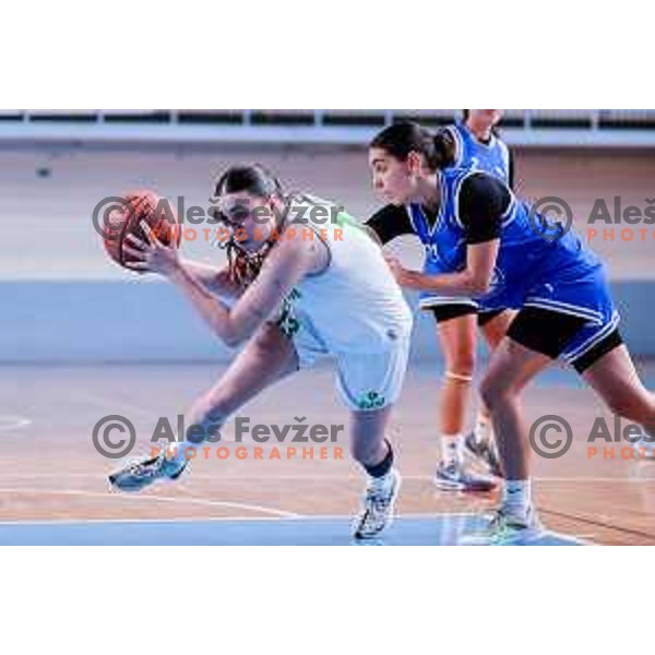 in action during 1.SKL Women’s League 2025/2026 basketball match between Ilirija and Jezica in Ljubljana, Slovenia on November 22, 2025