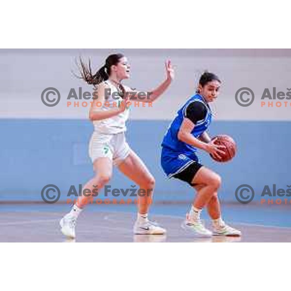 in action during 1.SKL Women’s League 2025/2026 basketball match between Ilirija and Jezica in Ljubljana, Slovenia on November 22, 2025