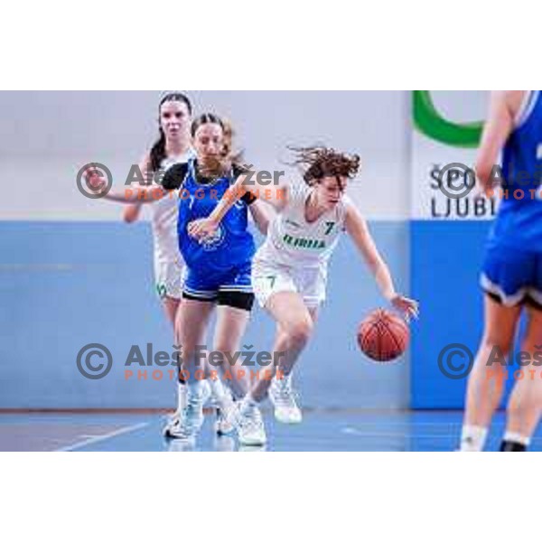 in action during 1.SKL Women’s League 2025/2026 basketball match between Ilirija and Jezica in Ljubljana, Slovenia on November 22, 2025
