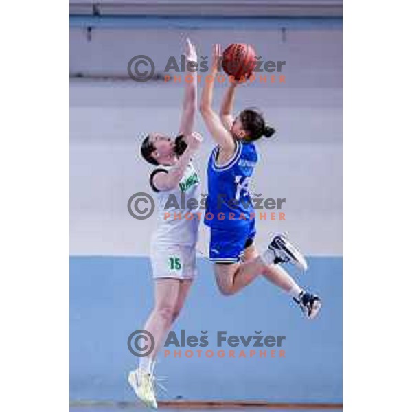 in action during 1.SKL Women’s League 2025/2026 basketball match between Ilirija and Jezica in Ljubljana, Slovenia on November 22, 2025