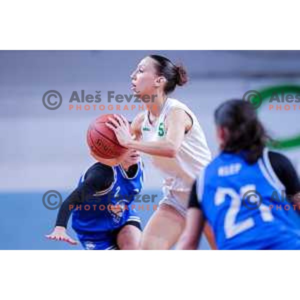 in action during 1.SKL Women’s League 2025/2026 basketball match between Ilirija and Jezica in Ljubljana, Slovenia on November 22, 2025