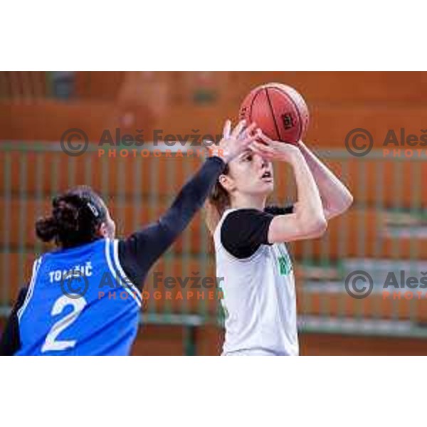 in action during 1.SKL Women’s League 2025/2026 basketball match between Ilirija and Jezica in Ljubljana, Slovenia on November 22, 2025