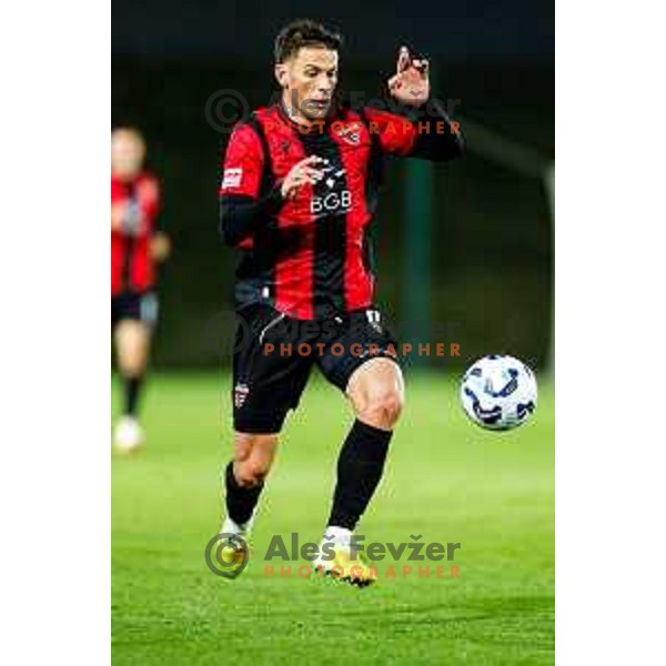 in action during Prva liga Telemach 2025/2026 football match between Primorje and Mura in Ajdovscina, Slovenia on November 23 , 2025