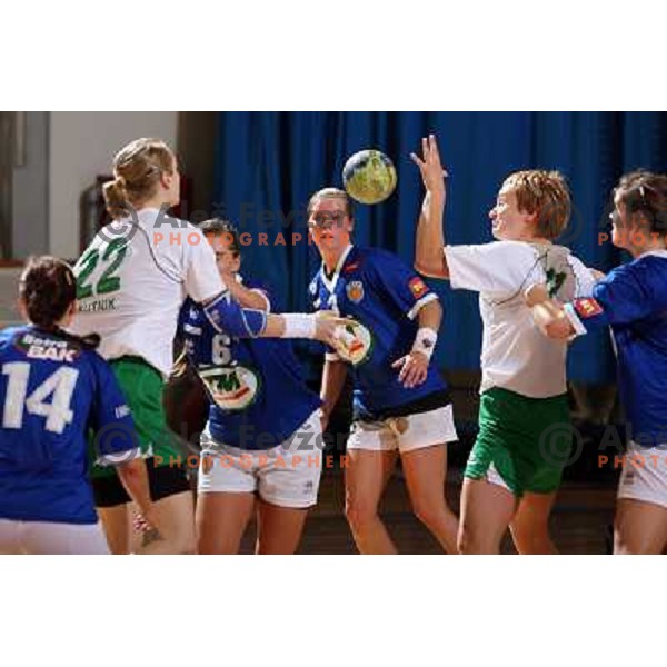 Skutnik and Cerenjak at handball match RK Olimpija(Slovenia) - Fram (Iceland) in Women\'s Challenge Cup, played in Ljubljana 9.11.2008. RK Olimpija won 36:27 and advanced to next round 