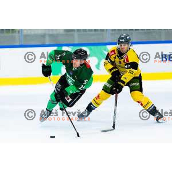 Jaka Sodja of SZ Olimpija in action during IceHL 2025/2026 ice hockey match between SZ Olimpija and HC Falkensteiner Pustertal in Tivoli Hall, Ljubljana, Slovenia on November 26, 2025. Photo: Filip Barbalic