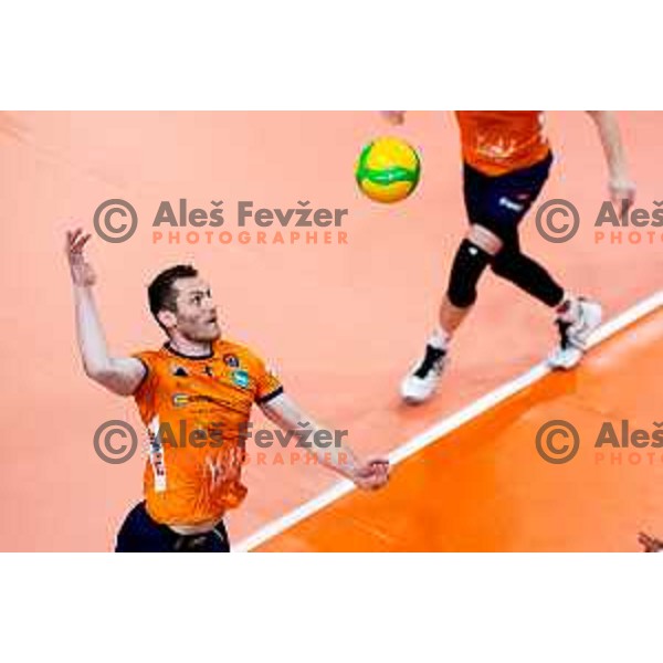 Toncek Stern of ACH Volley in action during CEV Men\'s Champions League 2026 Early Stage volleyball match between ACH Volley (SLO) and Radnicki Kragujevac (SRB) in Tivoli Hall, Ljubljana, Slovenia on November 27, 2025. Photo: Filip Barbalic