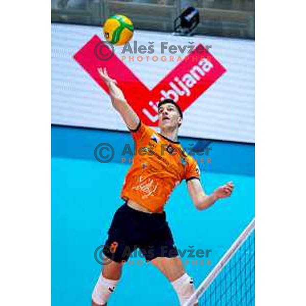 Luka Marovt of ACH Volley in action during CEV Men\'s Champions League 2026 Early Stage volleyball match between ACH Volley (SLO) and Radnicki Kragujevac (SRB) in Tivoli Hall, Ljubljana, Slovenia on November 27, 2025. Photo: Filip Barbalic