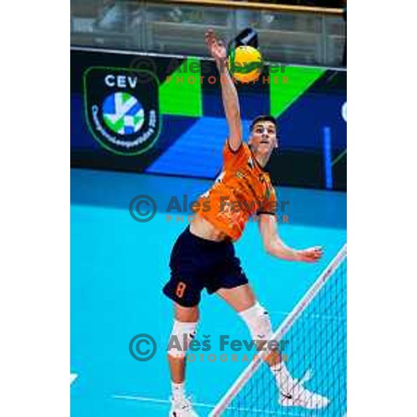 Luka Marovt of ACH Volley in action during CEV Men\'s Champions League 2026 Early Stage volleyball match between ACH Volley (SLO) and Radnicki Kragujevac (SRB) in Tivoli Hall, Ljubljana, Slovenia on November 27, 2025. Photo: Filip Barbalic