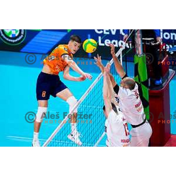 Luka Marovt of ACH Volley in action during CEV Men\'s Champions League 2026 Early Stage volleyball match between ACH Volley (SLO) and Radnicki Kragujevac (SRB) in Tivoli Hall, Ljubljana, Slovenia on November 27, 2025. Photo: Filip Barbalic