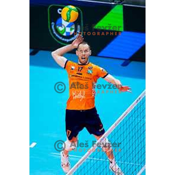 Tine Urnaut of ACH Volley in action during CEV Men\'s Champions League 2026 Early Stage volleyball match between ACH Volley (SLO) and Radnicki Kragujevac (SRB) in Tivoli Hall, Ljubljana, Slovenia on November 27, 2025. Photo: Filip Barbalic