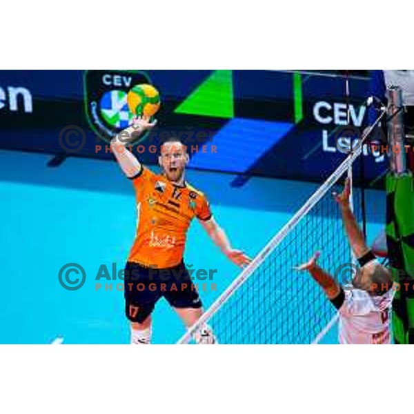 Tine Urnaut of ACH Volley in action during CEV Men\'s Champions League 2026 Early Stage volleyball match between ACH Volley (SLO) and Radnicki Kragujevac (SRB) in Tivoli Hall, Ljubljana, Slovenia on November 27, 2025. Photo: Filip Barbalic