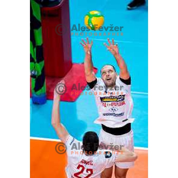 Ivan Kostic of Radnicki Kragujevac in action during CEV Men\'s Champions League 2026 Early Stage volleyball match between ACH Volley (SLO) and Radnicki Kragujevac (SRB) in Tivoli Hall, Ljubljana, Slovenia on November 27, 2025. Photo: Filip Barbalic