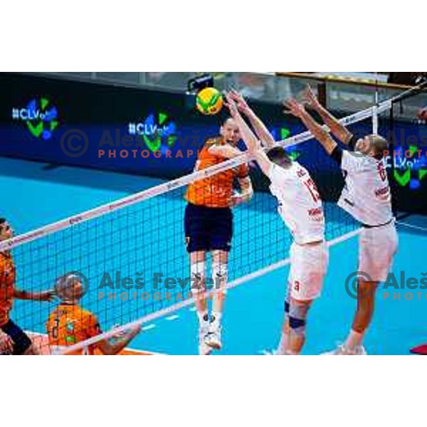 Tine Urnaut of ACH Volley in action during CEV Men\'s Champions League 2026 Early Stage volleyball match between ACH Volley (SLO) and Radnicki Kragujevac (SRB) in Tivoli Hall, Ljubljana, Slovenia on November 27, 2025. Photo: Filip Barbalic