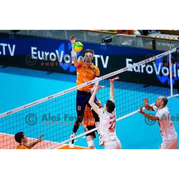 Janz Janez Krzic of ACH Volley in action during CEV Men\'s Champions League 2026 Early Stage volleyball match between ACH Volley (SLO) and Radnicki Kragujevac (SRB) in Tivoli Hall, Ljubljana, Slovenia on November 27, 2025. Photo: Filip Barbalic