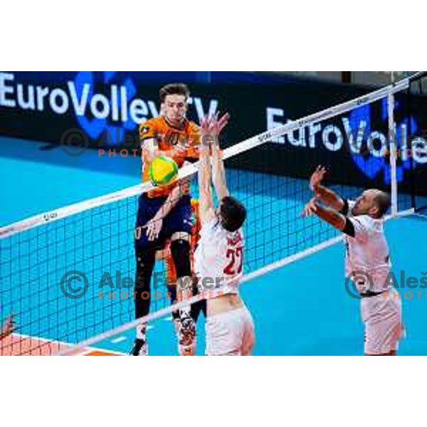 Janz Janez Krzic of ACH Volley in action during CEV Men\'s Champions League 2026 Early Stage volleyball match between ACH Volley (SLO) and Radnicki Kragujevac (SRB) in Tivoli Hall, Ljubljana, Slovenia on November 27, 2025. Photo: Filip Barbalic