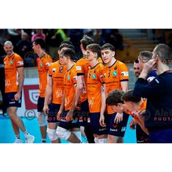 Jost Krzic of ACH Volley celebrates win in CEV Men\'s Champions League 2026 Early Stage volleyball match between ACH Volley (SLO) and Radnicki Kragujevac (SRB) in Tivoli Hall, Ljubljana, Slovenia on November 27, 2025. Photo: Filip Barbalic