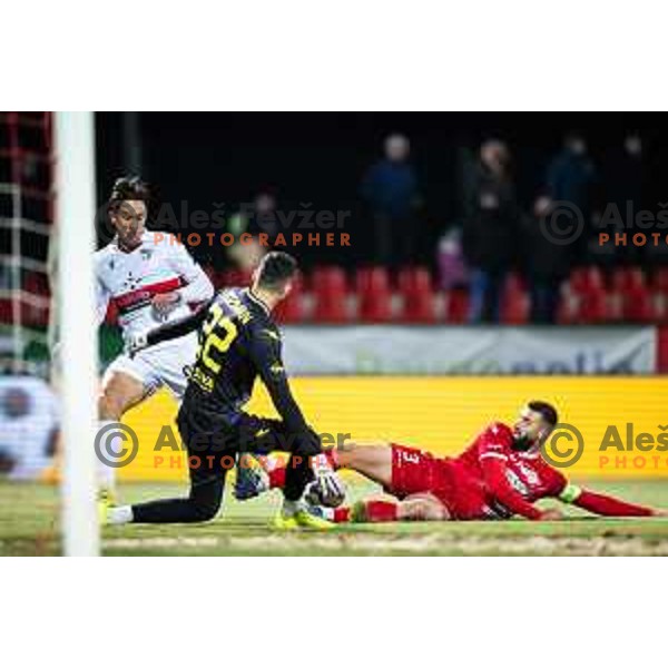 Haris Kadric vs Aleksandar Zeljkovic in action during Prva liga Telemach 2025/26 football match between NK Aluminij and NK Primorje in Sportni park Kidricevo, Slovenia on November 28, 2025. Photo: Jure Banfi