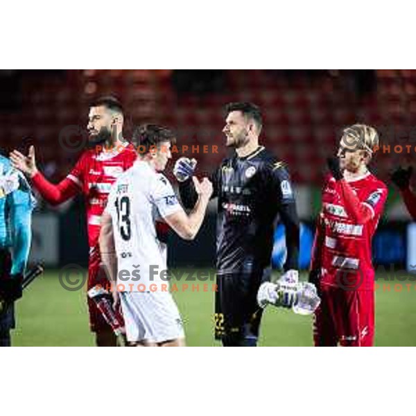 Aleksandar Zeljkovic and Matjaz Rozman in action during Prva liga Telemach 2025/26 football match between NK Aluminij and NK Primorje in Sportni park Kidricevo, Slovenia on November 28, 2025. Photo: Jure Banfi