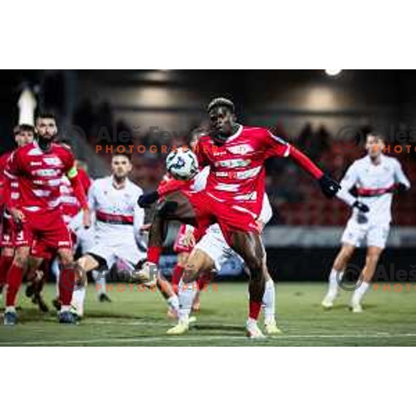 Aondowase Sule Wisdom in action during Prva liga Telemach 2025/26 football match between NK Aluminij and NK Primorje in Sportni park Kidricevo, Slovenia on November 28, 2025. Photo: Jure Banfi