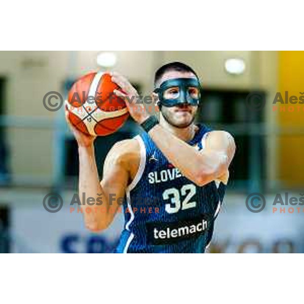 Bine Prepelic in action during FIBA Basketball World Cup 2027 European Qualifiers between Slovenia and Estonia in Bonifika Hall, Koper, Slovenia on November 28, 2025