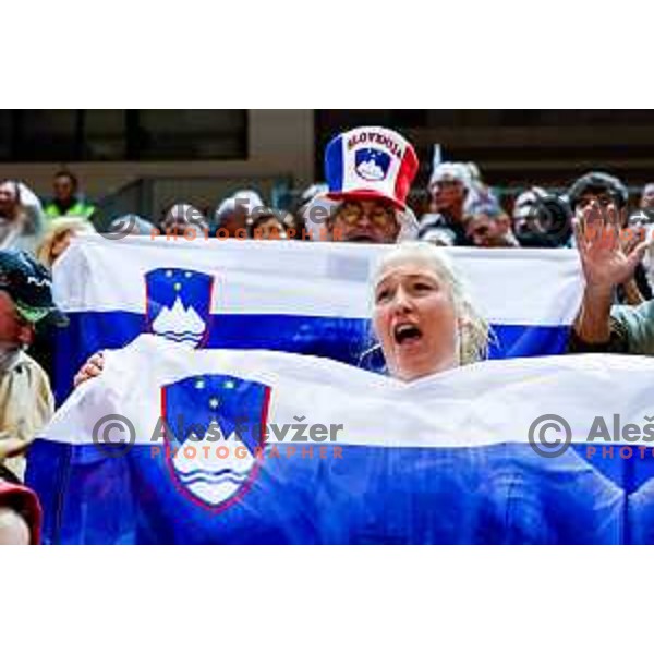 Fans of Slovenia in action during FIBA Basketball World Cup 2027 European Qualifiers between Slovenia and Estonia in Bonifika Hall, Koper, Slovenia on November 28, 2025