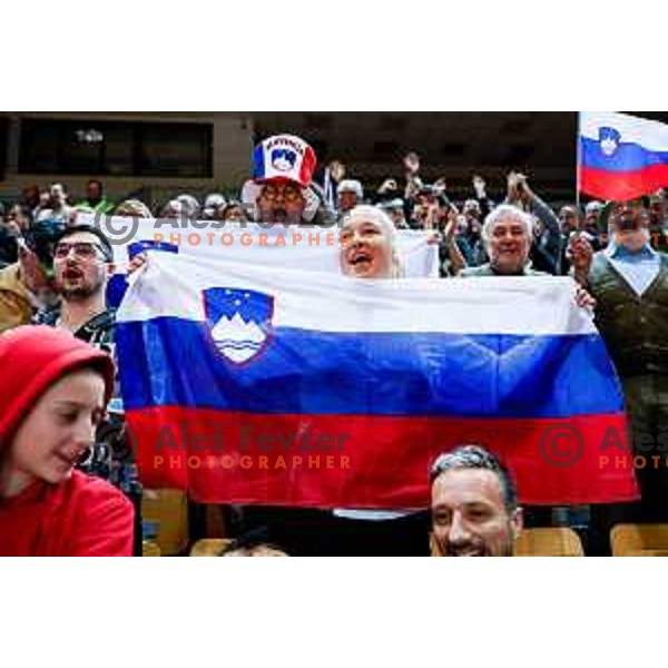 Fans of Slovenia in action during FIBA Basketball World Cup 2027 European Qualifiers between Slovenia and Estonia in Bonifika Hall, Koper, Slovenia on November 28, 2025