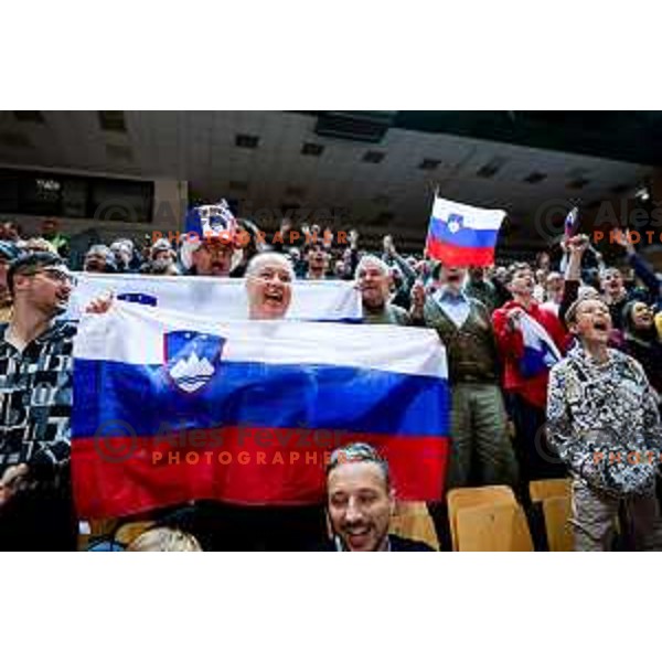 Fans of Slovenia in action during FIBA Basketball World Cup 2027 European Qualifiers between Slovenia and Estonia in Bonifika Hall, Koper, Slovenia on November 28, 2025