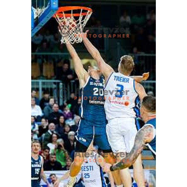 Miha Cerkvenik in action during FIBA Basketball World Cup 2027 European Qualifiers between Slovenia and Estonia in Bonifika Hall, Koper, Slovenia on November 28, 2025