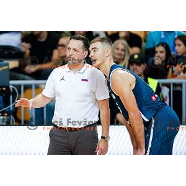 Aleksander Sekulic, head coach of Slovenia and Ziga Samar during FIBA Basketball World Cup 2027 European Qualifiers between Slovenia and Estonia in Bonifika Hall, Koper, Slovenia on November 28, 2025