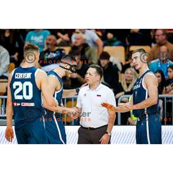 Bine Prepelic, Aleksander Sekulic, head coach of Slovenia and Ziga Samar during FIBA Basketball World Cup 2027 European Qualifiers between Slovenia and Estonia in Bonifika Hall, Koper, Slovenia on November 28, 2025