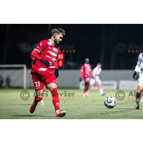 Domen Zajsek in action during Prva liga Telemach 2025/26 football match between NK Aluminij and NK Primorje in Sportni park Kidricevo, Slovenia on November 28, 2025. Photo: Jure Banfi