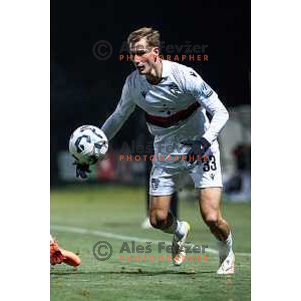 Mark Strajnar in action during Prva liga Telemach 2025/26 football match between NK Aluminij and NK Primorje in Sportni park Kidricevo, Slovenia on November 28, 2025. Photo: Jure Banfi