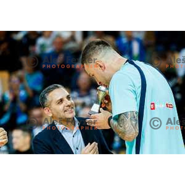 Aleš Kriznar and Alen Omic of Slovenia during FIBA Basketball World Cup 2027 European Qualifiers between Slovenia and Estonia in Bonifika Hall, Koper, Slovenia on November 28, 2025
